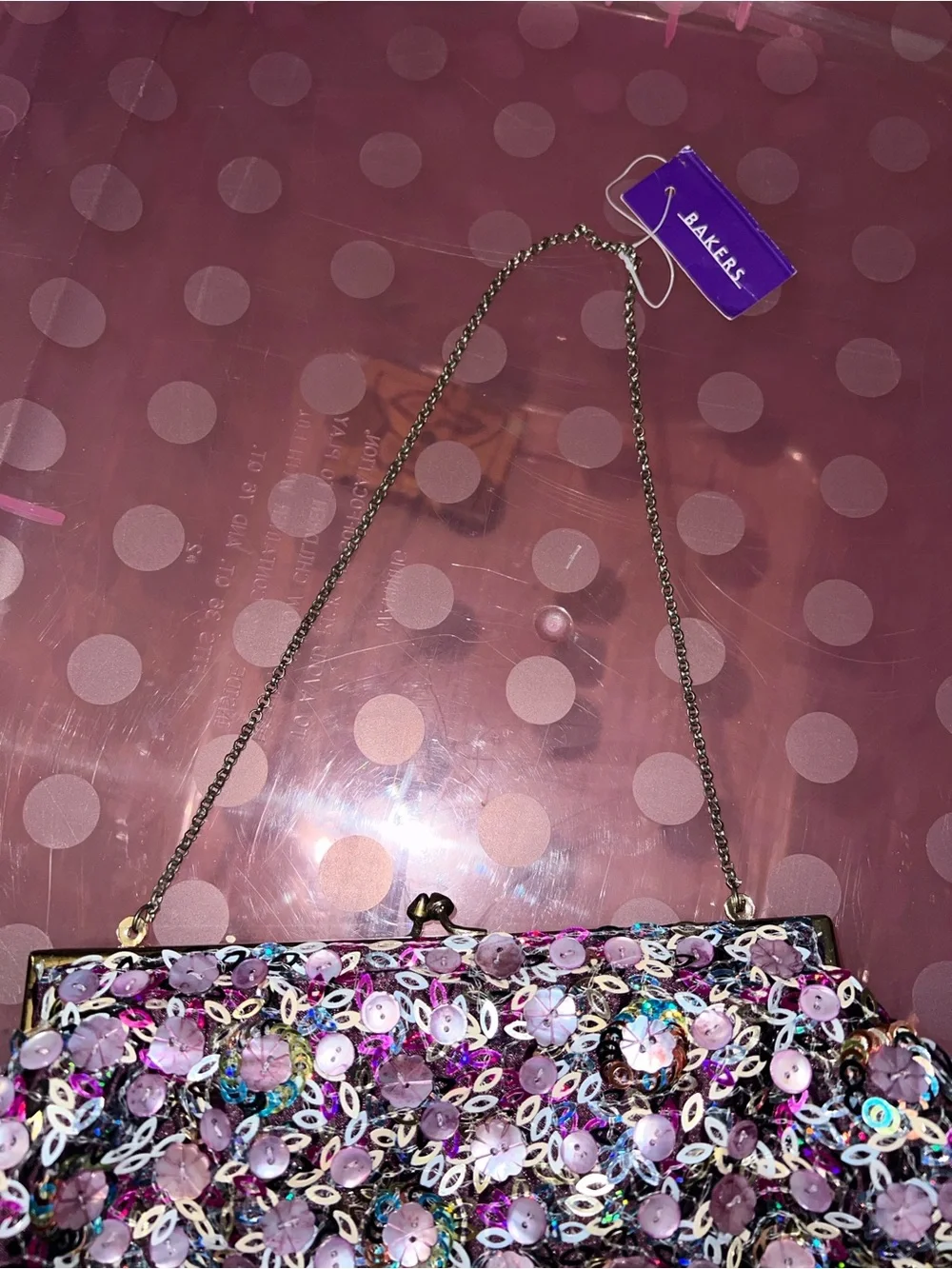 Bakers Gardenia Pink & Purple Sequin Floral Wristlet Clutch
